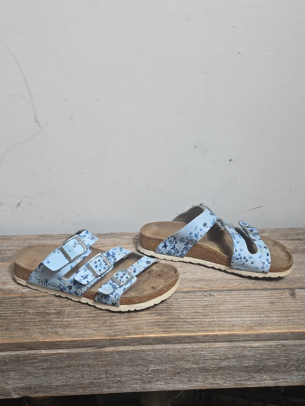 Papillio By Birkenstock Light Blue Floral Triple-Buckle Sandal
